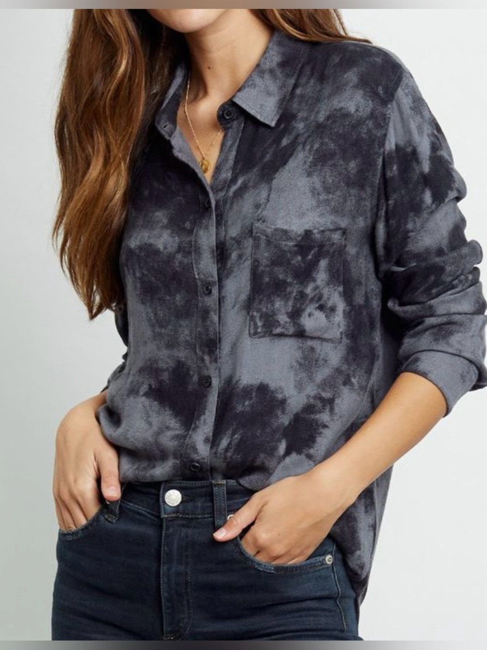 Rails Hunter Charcoal Gray Tie-Dye Button Down Shirt - Size M